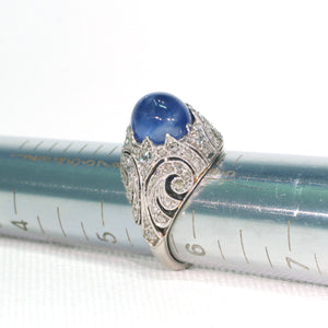 Stunning Natural Ceylon Sapphire Diamond Dome Ring Art Deco