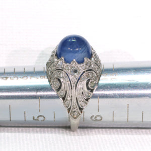 Stunning Natural Ceylon Sapphire Diamond Dome Ring Art Deco