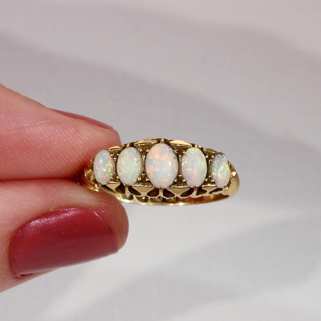 Antique 5 Stone Opal Gold Ring Hallmarked 1905