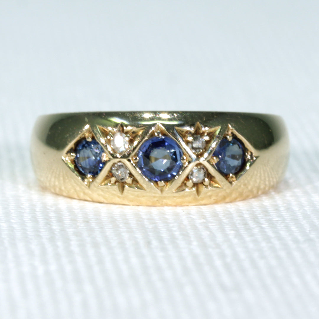 Edwardian Sapphire Diamond Ring Gypsy Set 18k Gold