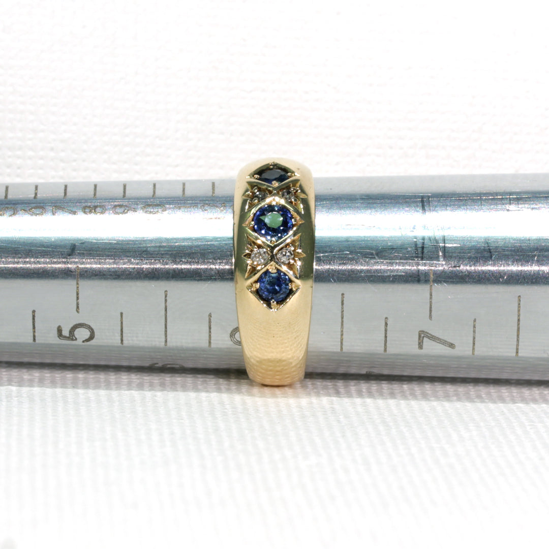 Edwardian Sapphire Diamond Ring Gypsy Set 18k Gold