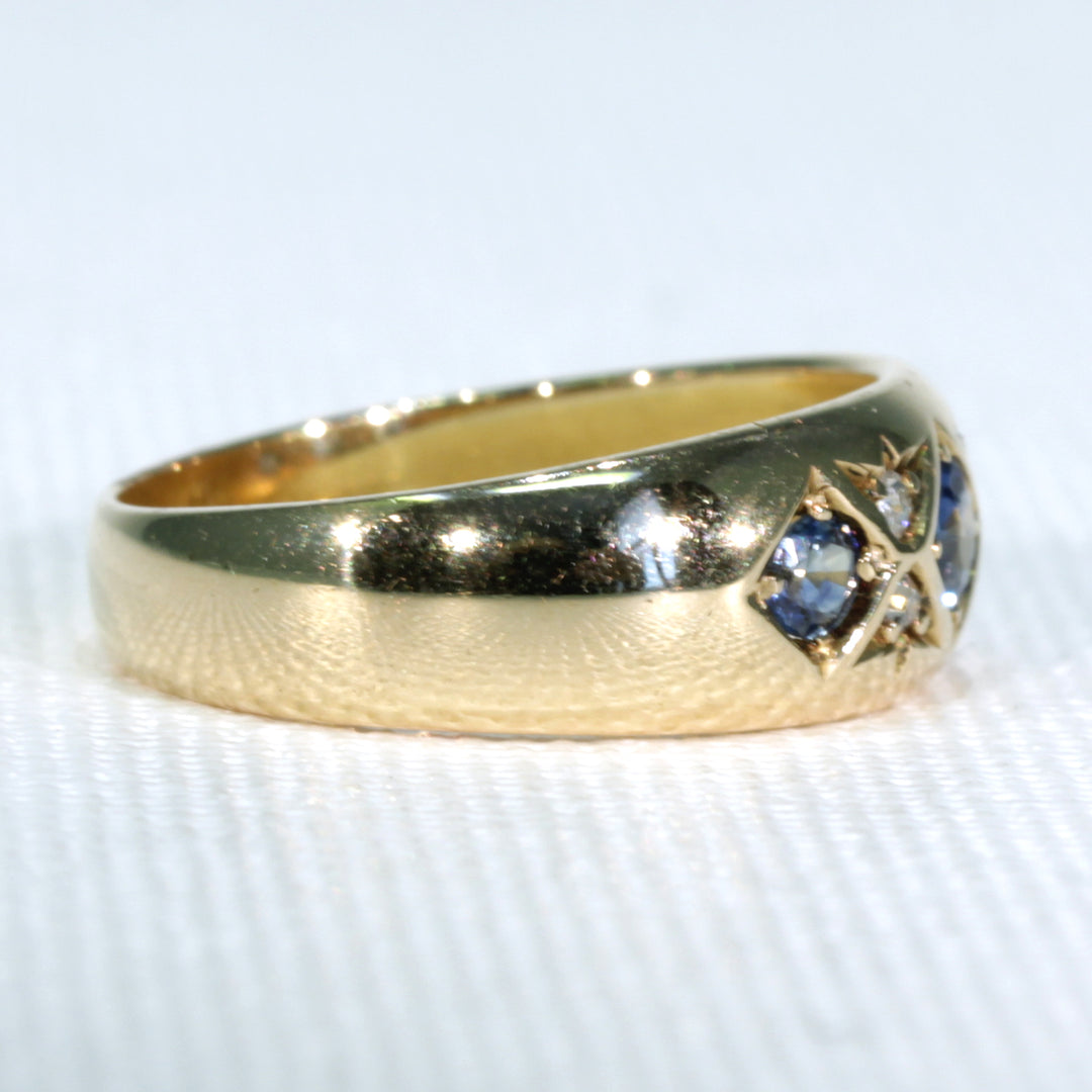 Edwardian Sapphire Diamond Ring Gypsy Set 18k Gold