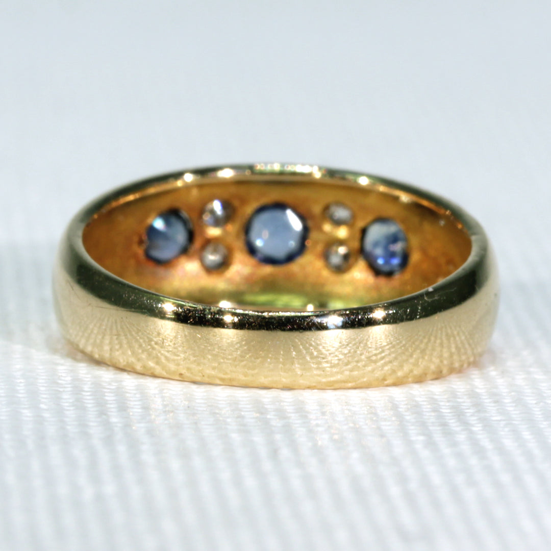 Edwardian Sapphire Diamond Ring Gypsy Set 18k Gold