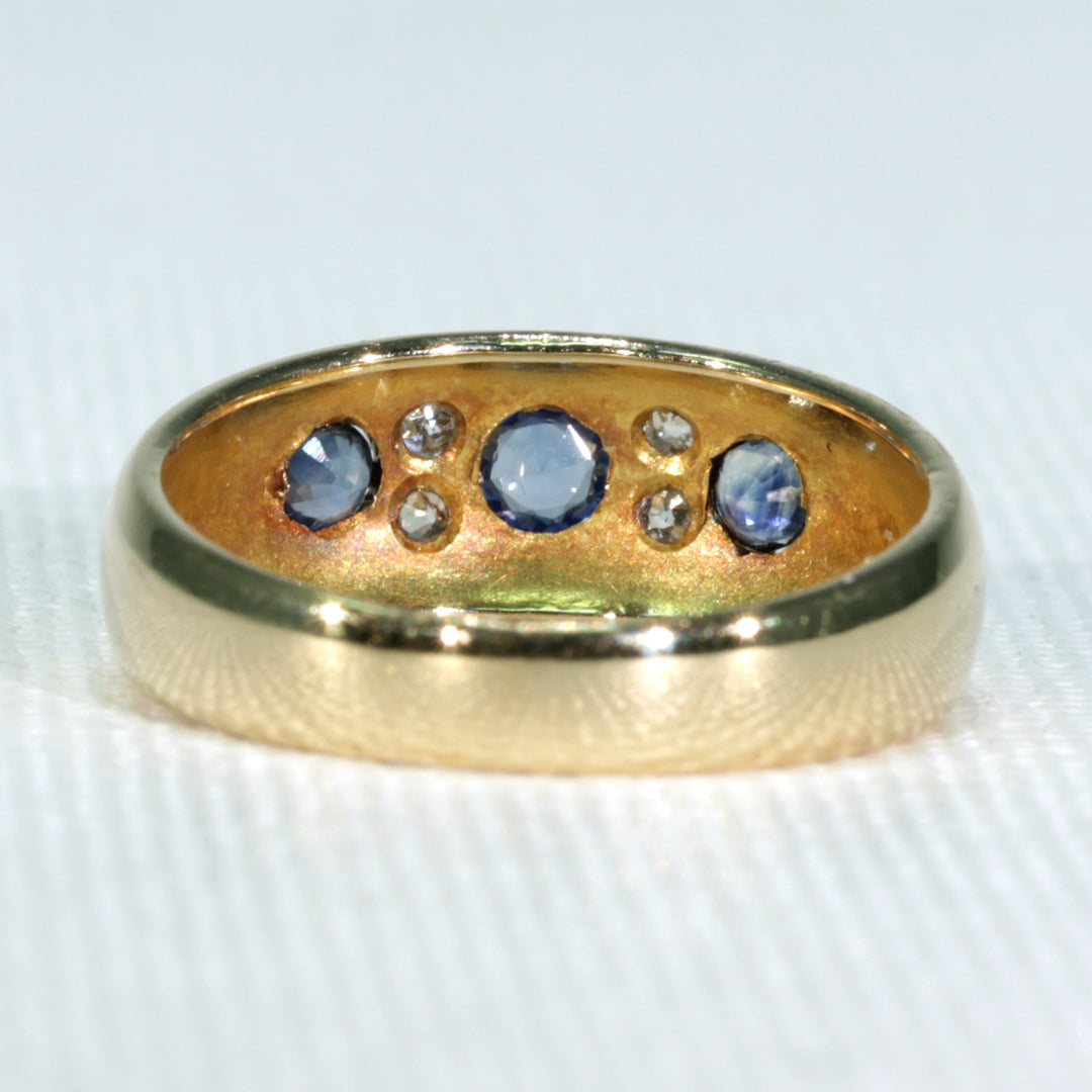 Edwardian Sapphire Diamond Ring Gypsy Set 18k Gold