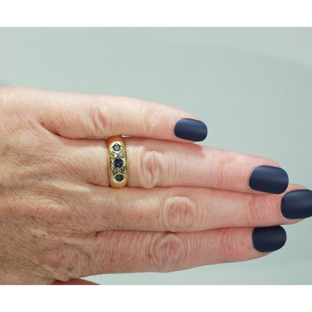 Edwardian Sapphire Diamond Ring Gypsy Set 18k Gold