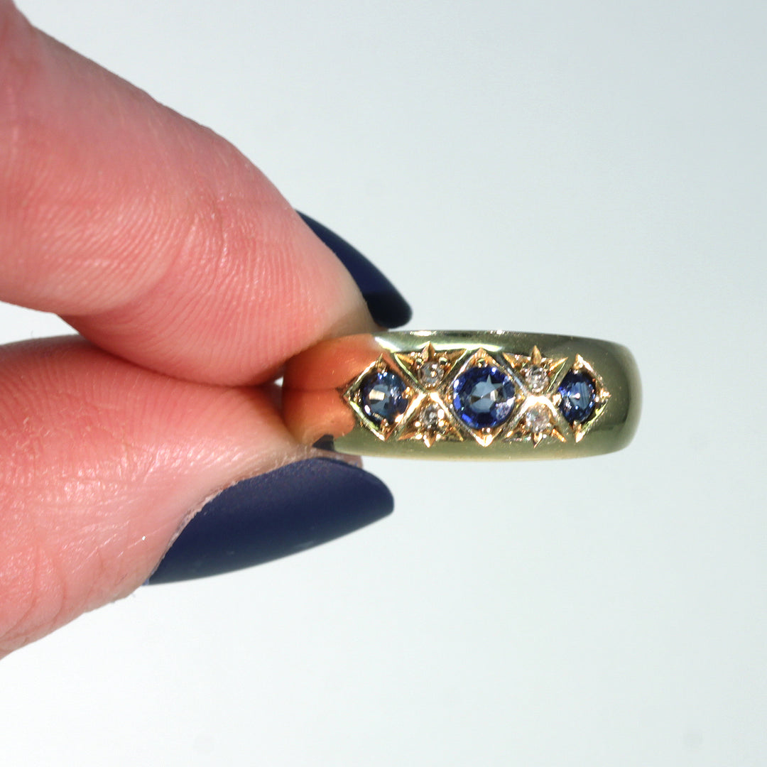 Edwardian Sapphire Diamond Ring Gypsy Set 18k Gold