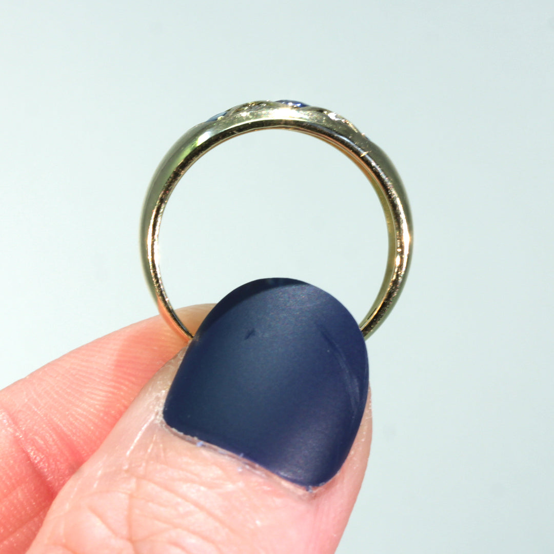 Edwardian Sapphire Diamond Ring Gypsy Set 18k Gold