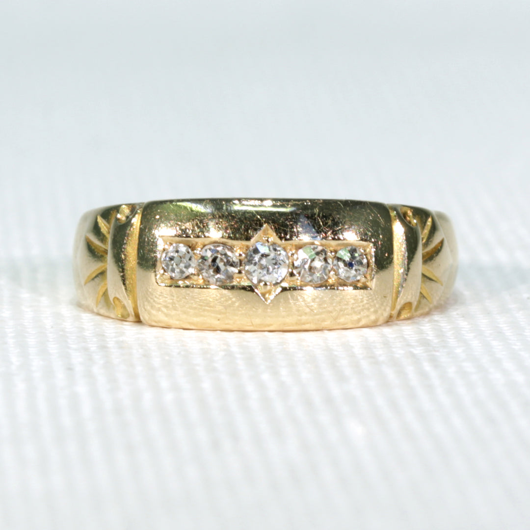 Antique Victorian 5 Diamond Ring 18k Gold 1897