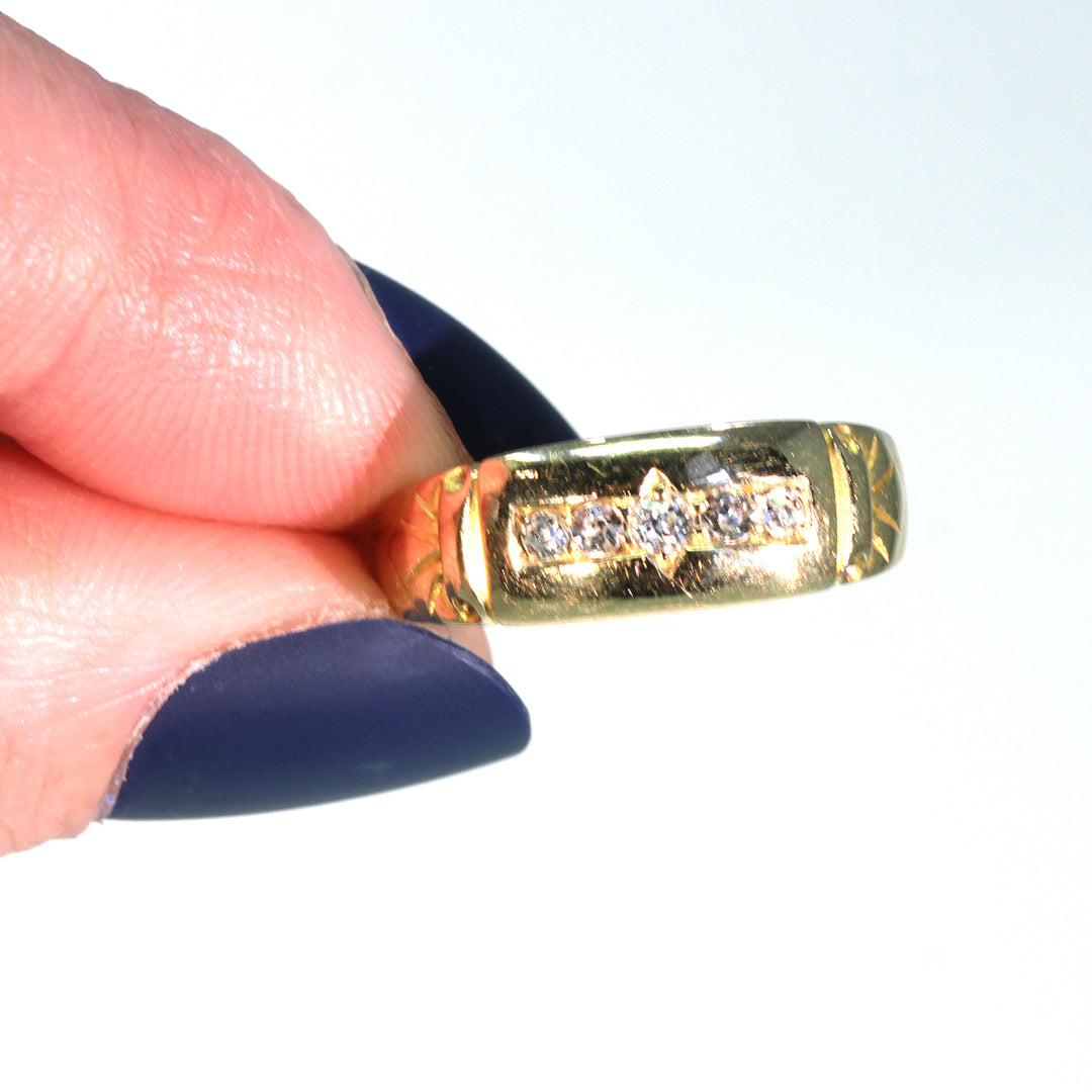 Antique Victorian 5 Diamond Ring 18k Gold 1897