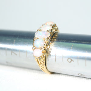 Edwardian 5 Stone Opal Diamond Ring 18k Gold