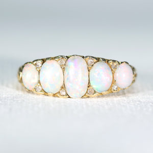 Edwardian 5 Stone Opal Diamond Ring 18k Gold