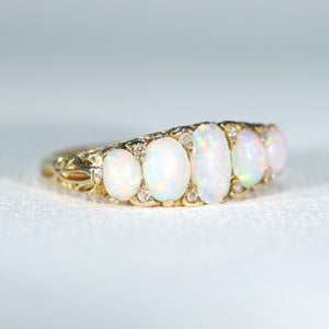 Edwardian 5 Stone Opal Diamond Ring 18k Gold