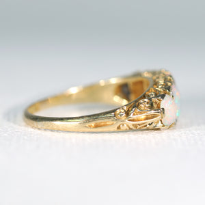 Edwardian 5 Stone Opal Diamond Ring 18k Gold