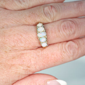 Edwardian 5 Stone Opal Diamond Ring 18k Gold