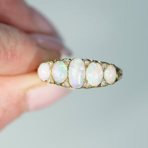 Edwardian 5 Stone Opal Diamond Ring 18k Gold