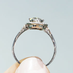 Antique Art Deco Yellow Diamond 3 Stone Ring Engagement Platinum