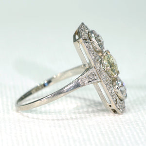 Antique Art Deco Yellow Diamond 3 Stone Ring Engagement Platinum