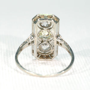 Antique Art Deco Yellow Diamond 3 Stone Ring Engagement Platinum