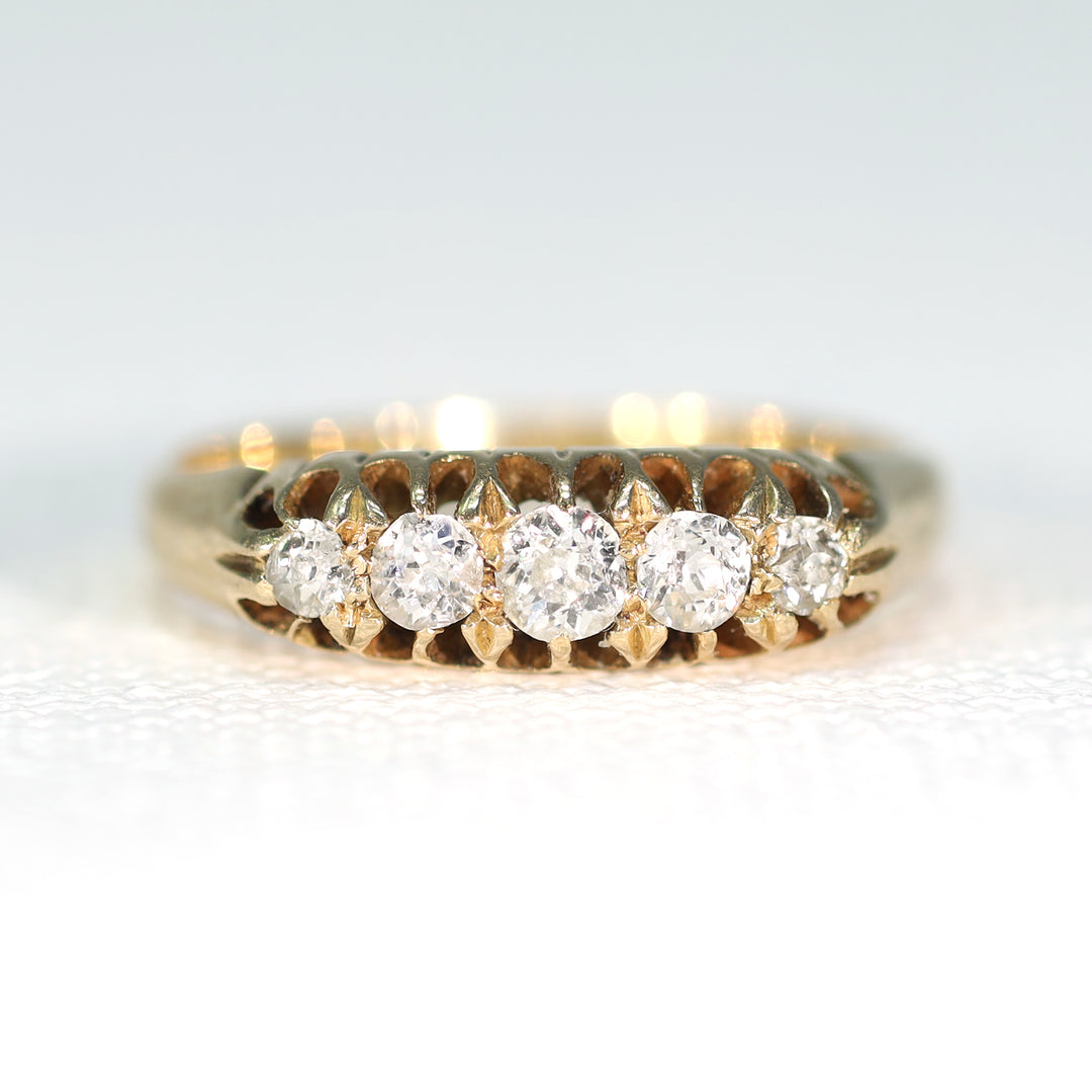 Antique Victorian 5 Diamond Ring 18k Gold