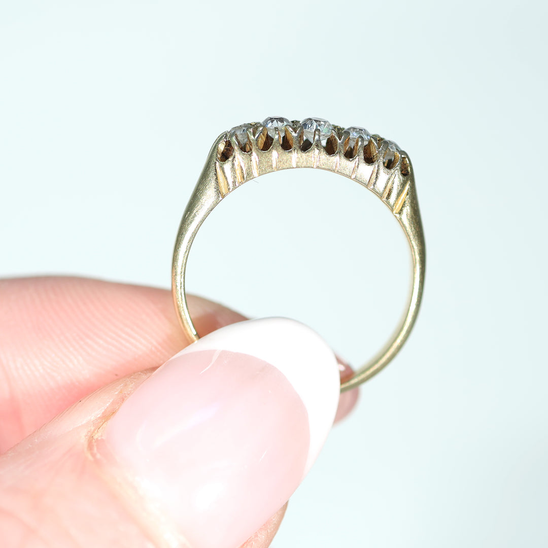 Antique Victorian 5 Diamond Ring 18k Gold