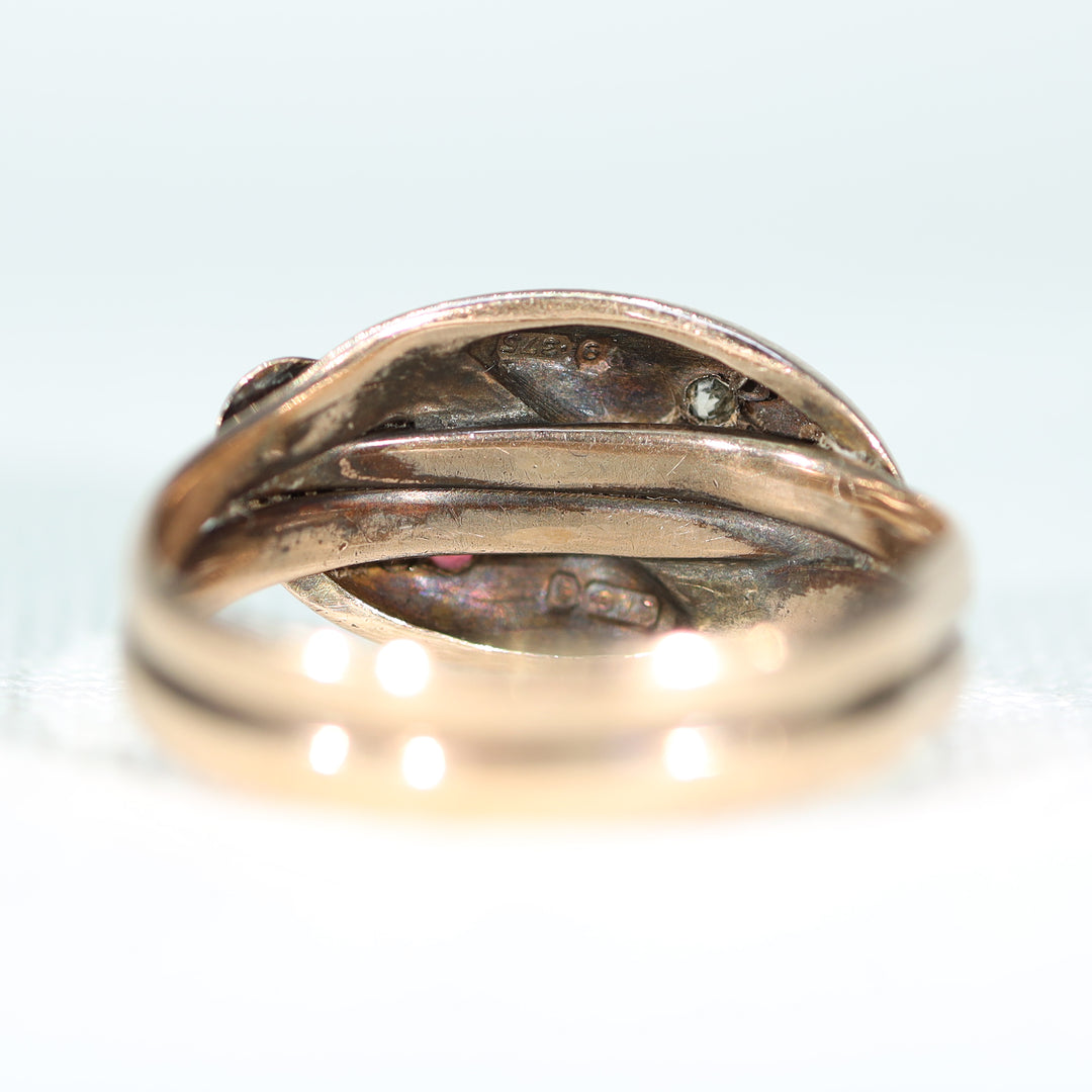 Edwardian Double Snake Ruby Diamond Ring 9k Gold 1912