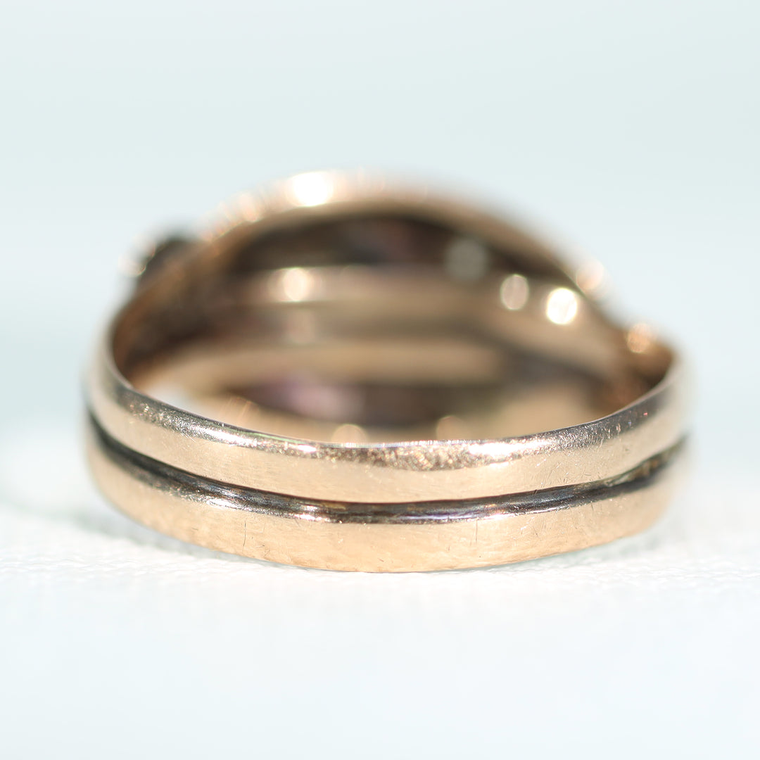 Edwardian Double Snake Ruby Diamond Ring 9k Gold 1912