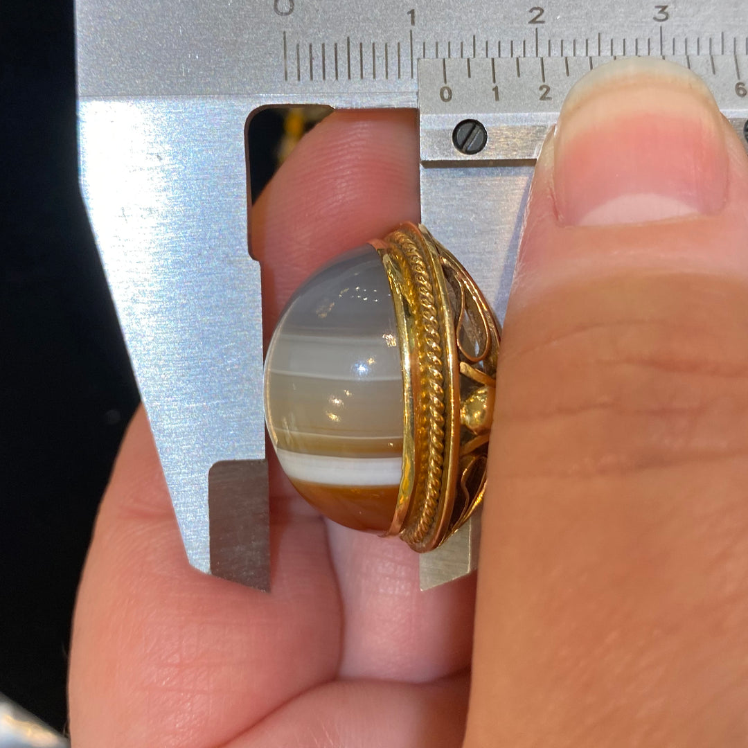 High Domed Banded Agate Ring Carneilian 18k Gold
