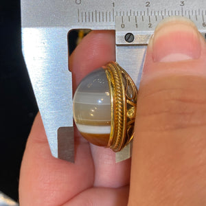 High Domed Banded Agate Ring Carneilian 18k Gold
