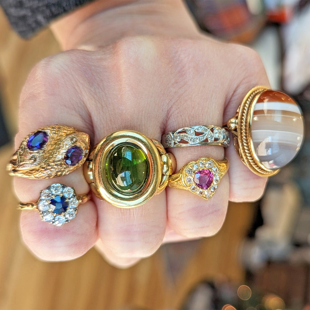 High Domed Banded Agate Ring Carneilian 18k Gold