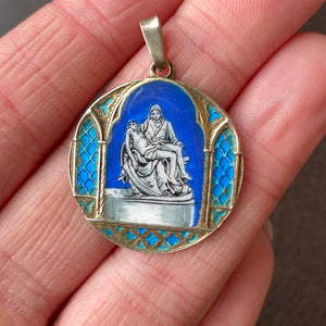 Antique Pietà Enamel Pendant Silver Roman