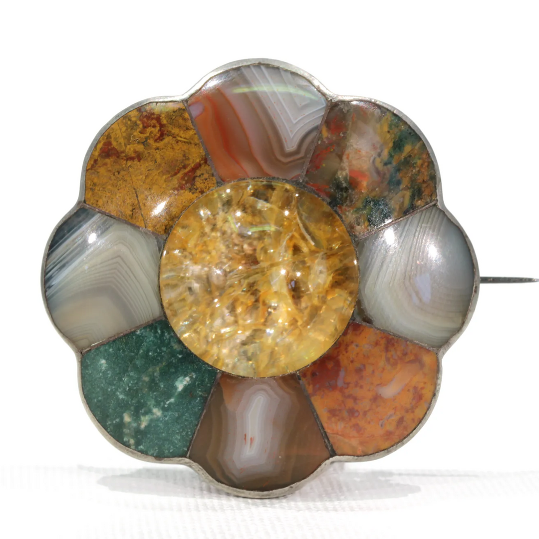 Scottish Silver Agate Rutilated Quartz Brooch