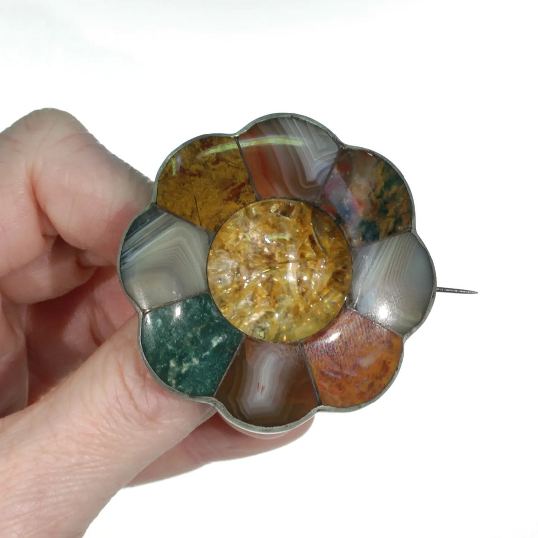 Scottish Silver Agate Rutilated Quartz Brooch