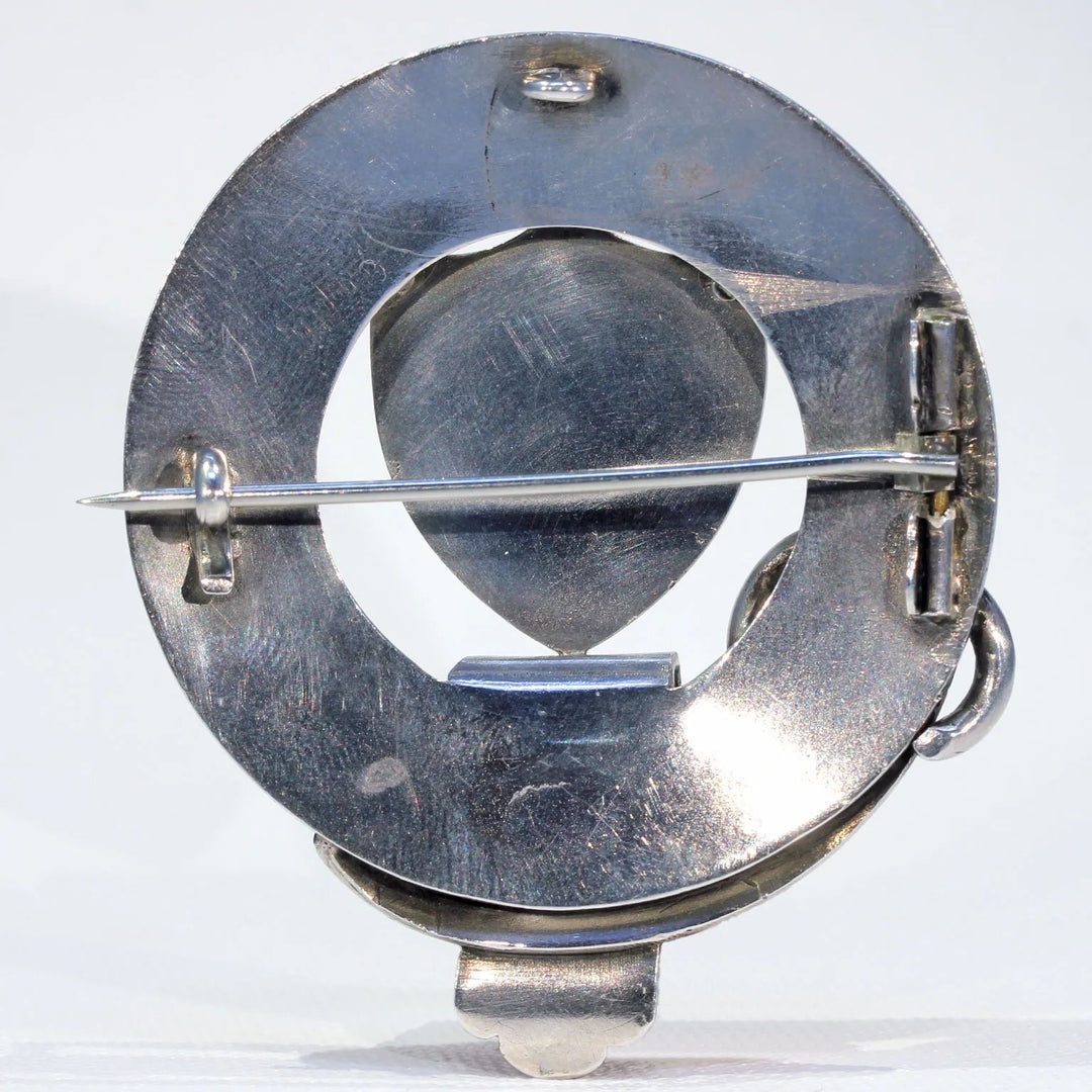 Scottish Victorian Shield and Garter Silver Brooch Pin