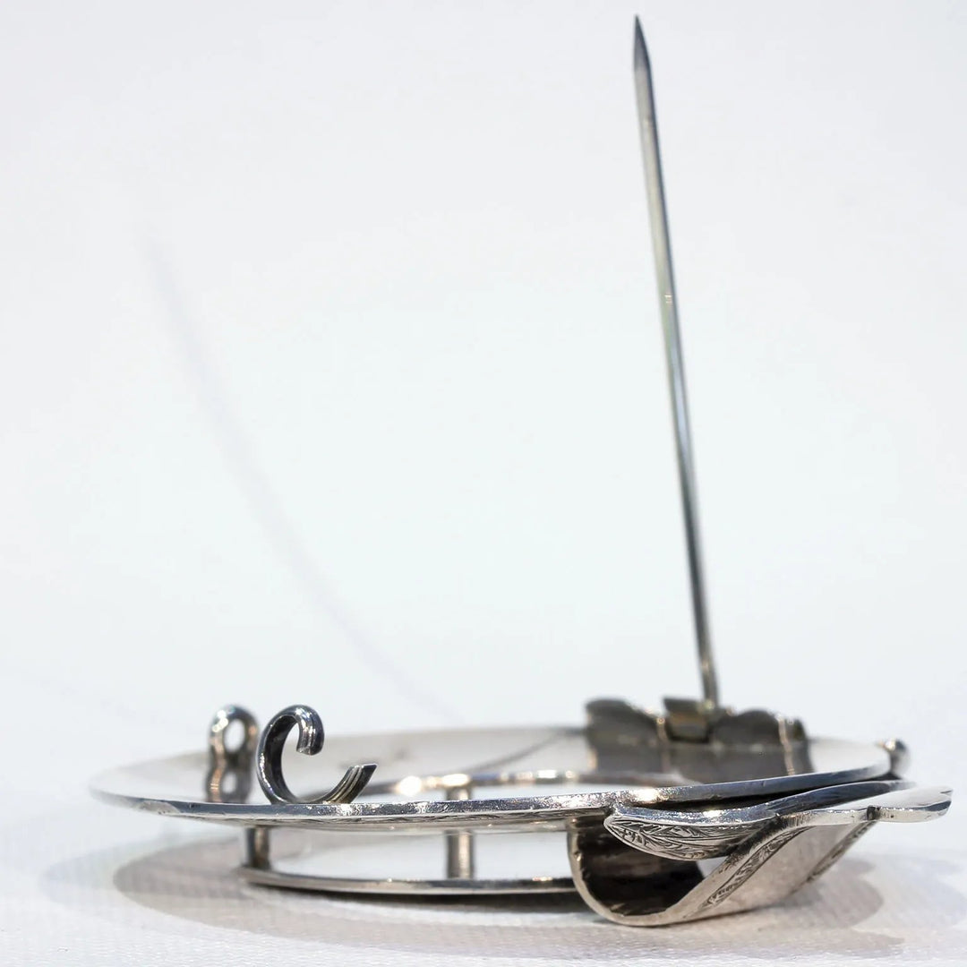 Scottish Victorian Shield and Garter Silver Brooch Pin