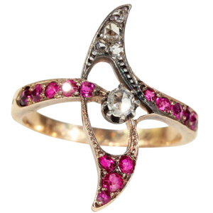 Antique Ruby and Diamond Art Nouveau Ring in 18k Gold