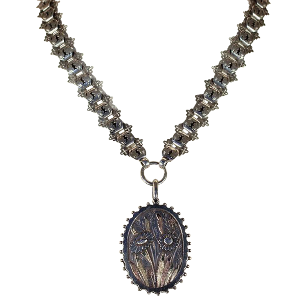 Antique Victorian Collar and Locket with Flowers and Gold Accents