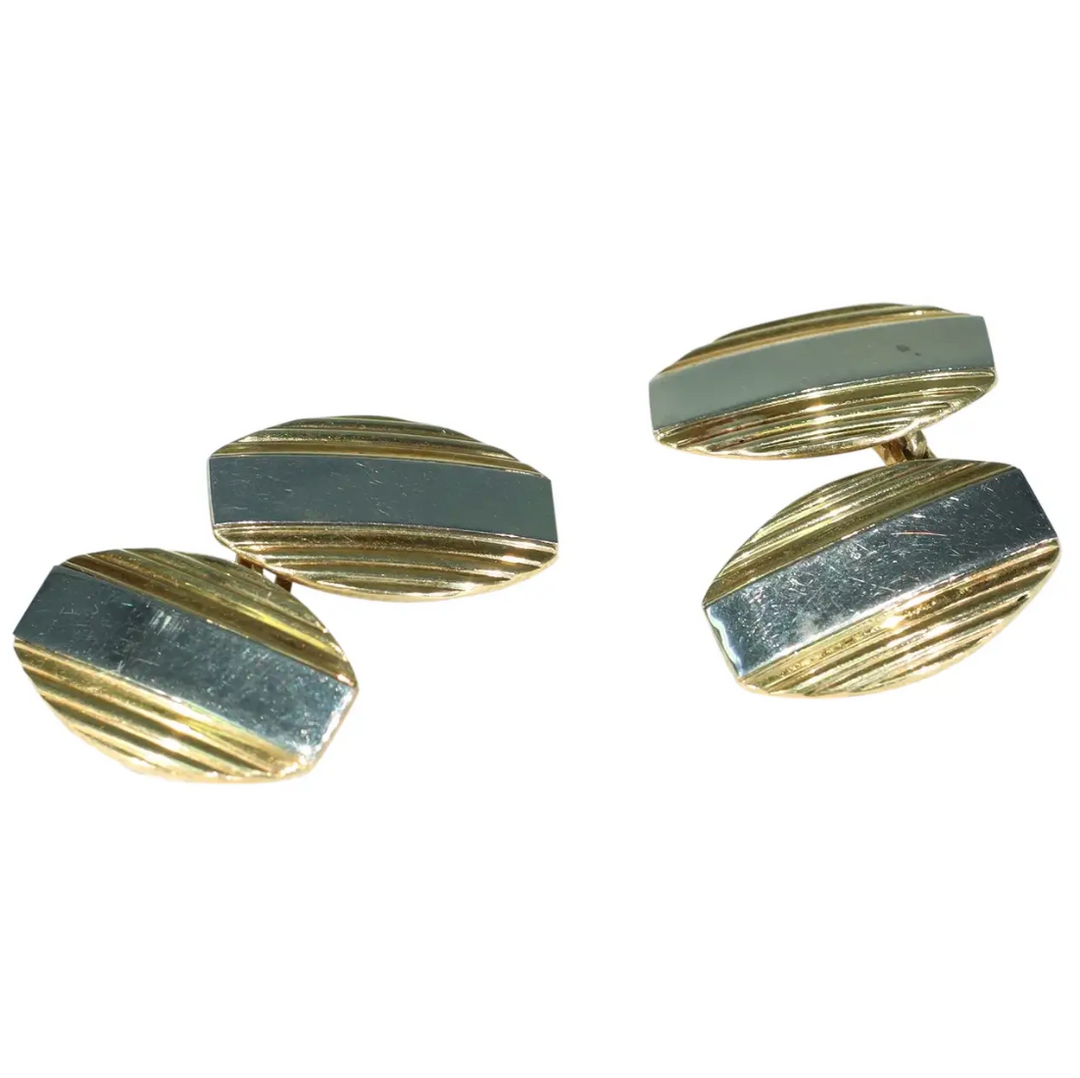 Stylish Art Deco Cufflinks 18k Two Tone Gold