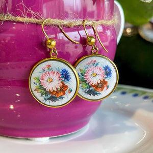 Antique Victorian Gold Enamel Flower Earrings