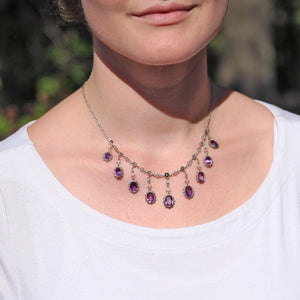 Silver Arts and Crafts Amethyst Drop Necklace