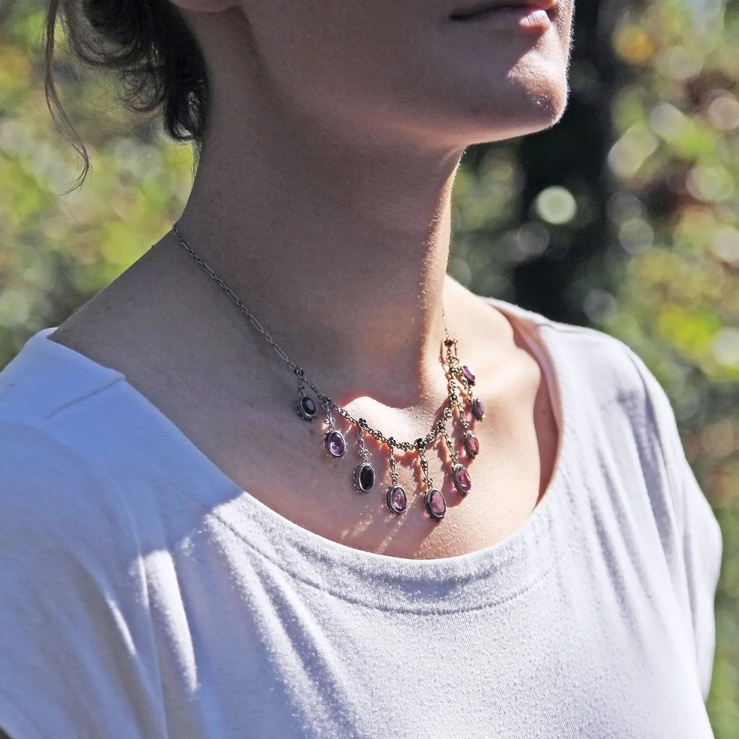 Silver Arts and Crafts Amethyst Drop Necklace
