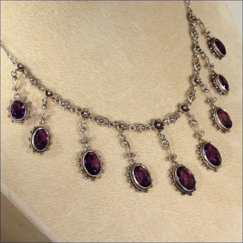 Silver Arts and Crafts Amethyst Drop Necklace