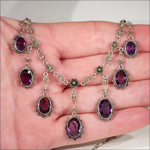 Silver Arts and Crafts Amethyst Drop Necklace