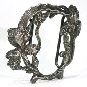 Silver Buckle Clasp with Frilly Iris and Leaf Motif