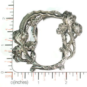 Silver Buckle Clasp with Frilly Iris and Leaf Motif