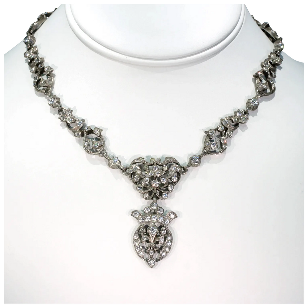 Silver French Fleur-de-lis Antique Paste Necklace