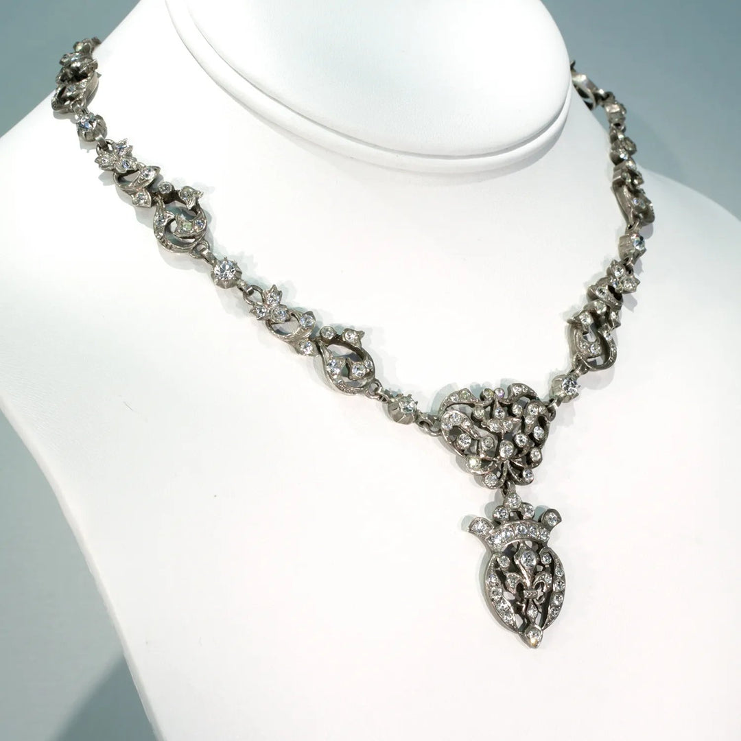 Silver French Fleur-de-lis Antique Paste Necklace