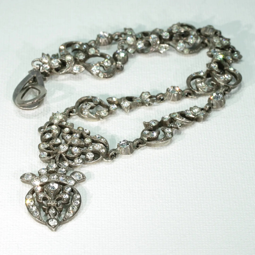 Silver French Fleur-de-lis Antique Paste Necklace