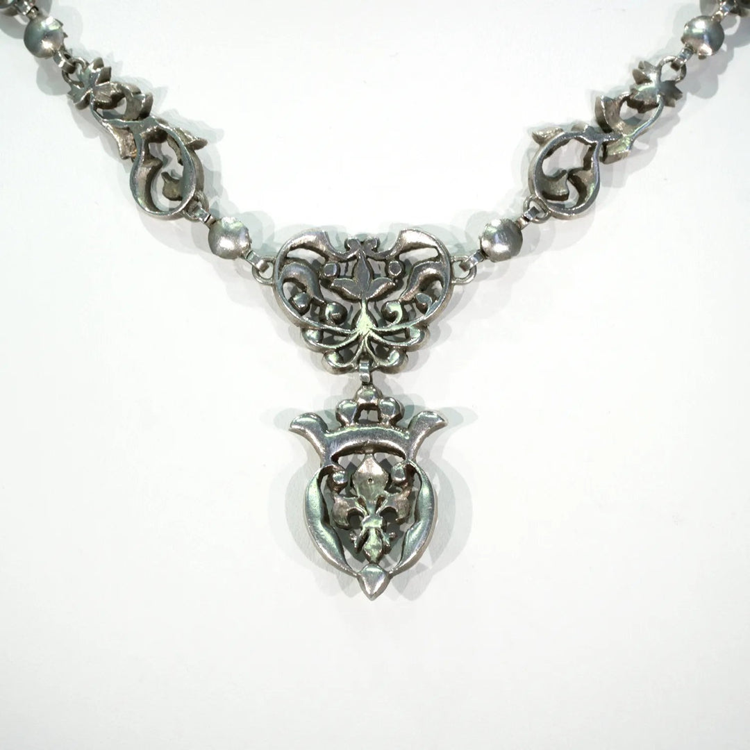 Silver French Fleur-de-lis Antique Paste Necklace
