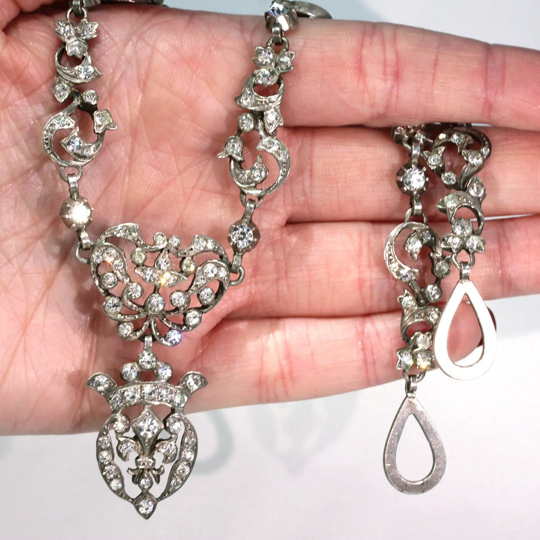 Silver French Fleur-de-lis Antique Paste Necklace