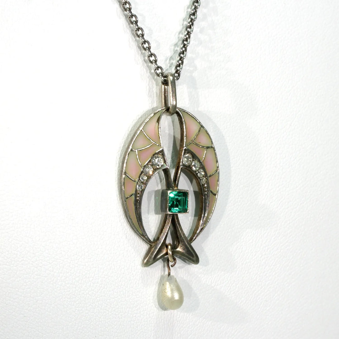 Silver Plique-a-Jour Art Deco Pendant